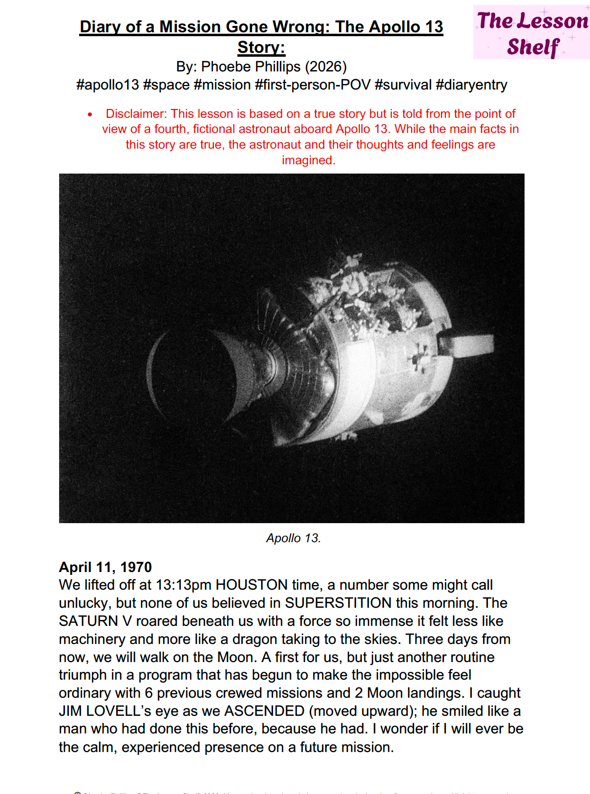 S2C Lesson: Diary of a Mission Gone Wrong: The Apollo 13 Story - Image 2